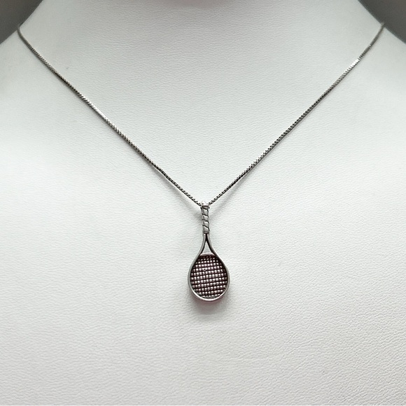 Vintage Signed Southwestern Sterling Silver Tennis Racquet Necklace - Picture 2 of 8